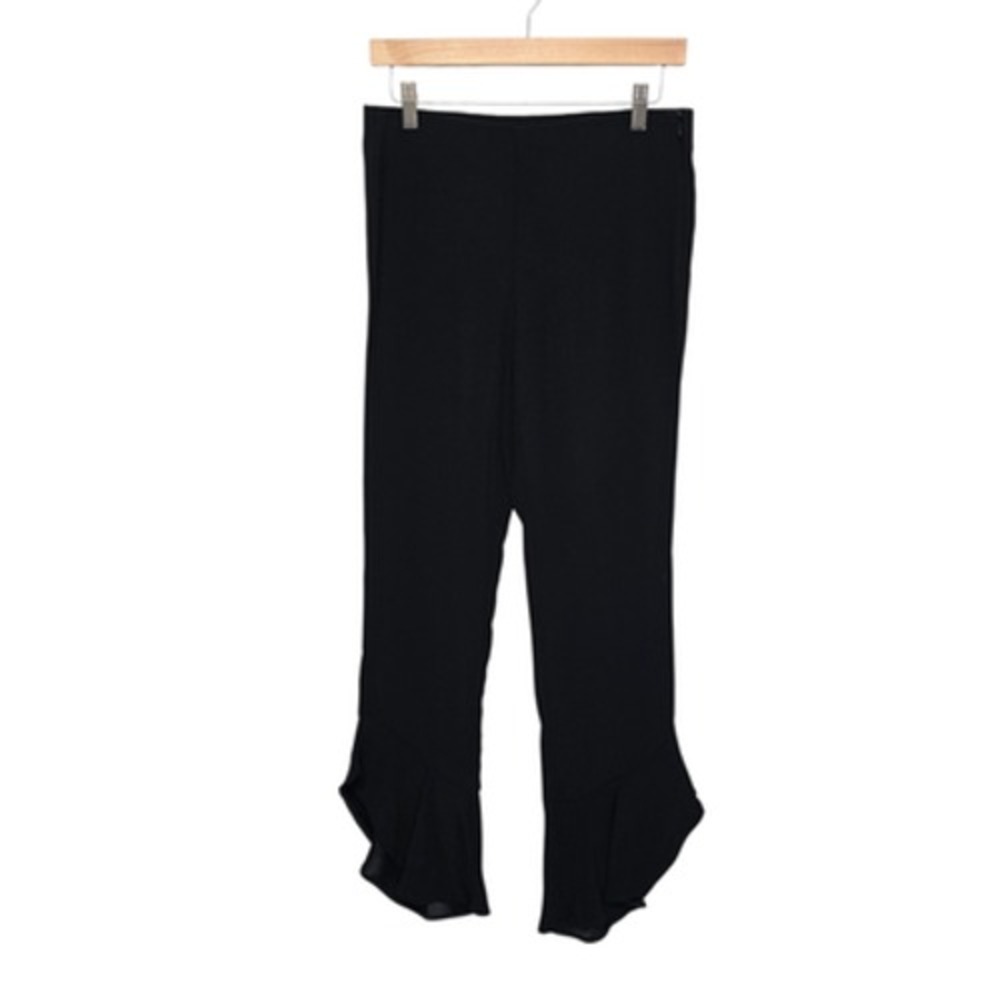 Ecru Pants Womens 4 Black Ruffle Hem Ankle Side Zip Stretch Dressy Flounce Work